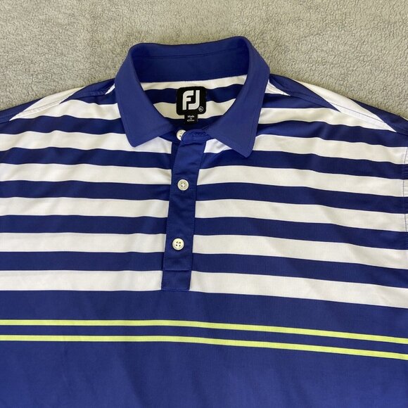 FootJoy Polo Shirt Mens‎ XL Blue White Lime Green Stripe Golf Embroidered - Picture 3 of 11